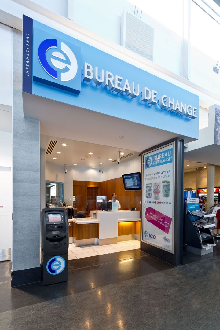 ICE Currency Exchange after security at Montréal–Trudeau International Airport YUL USA departures Gate 76